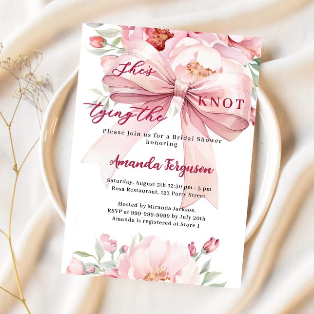Invitación Amarrándose el nudo de flores de arco rosado Ducha (Subido por el creador)