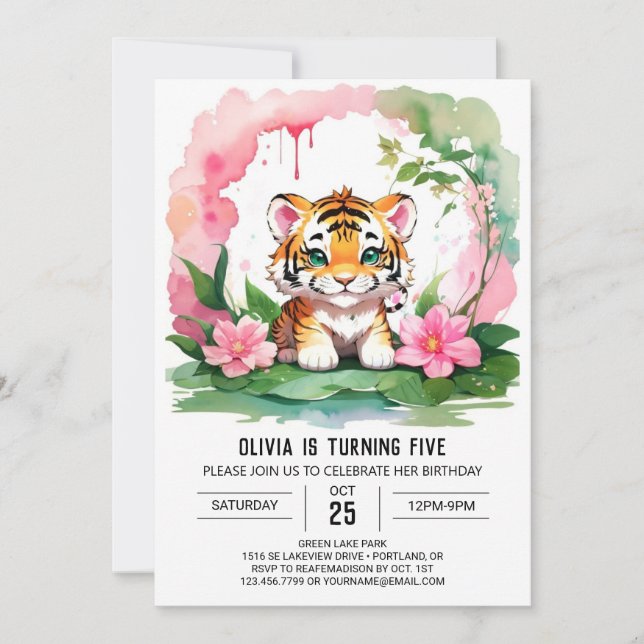 Invitación Amarrante tema de un tigre cumpleaños (Anverso)