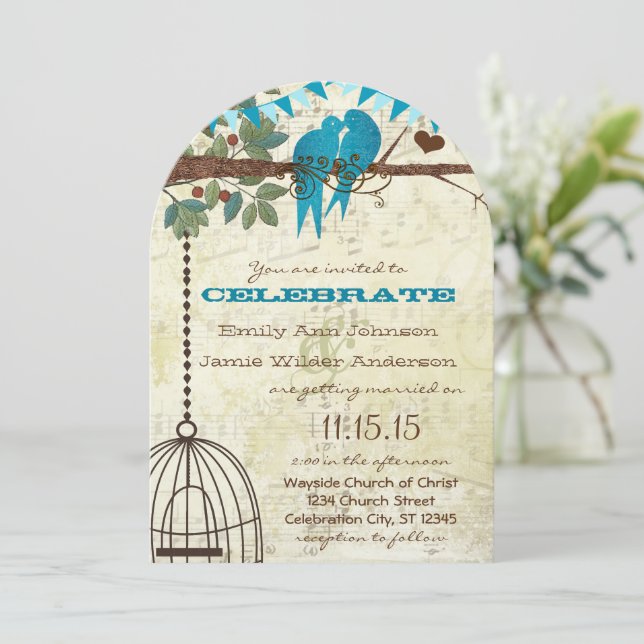 Invitación Amarres de amor de Aqua sentados en una boda de ár (Anverso de pie)