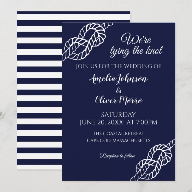 Invitación Amarró Al Boda De La Armada Blanca De Cuchillo Náu (Anverso / Reverso)