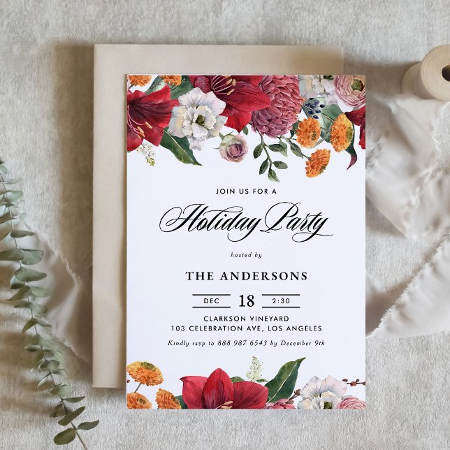 Invitación Amaryllis botánica y fiesta de feriado de Mamáes (Subido por el creador)