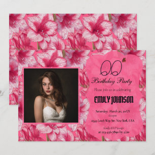 Invitación Amaryllis Flor de Niña Cumpleaños Rosa de Moda