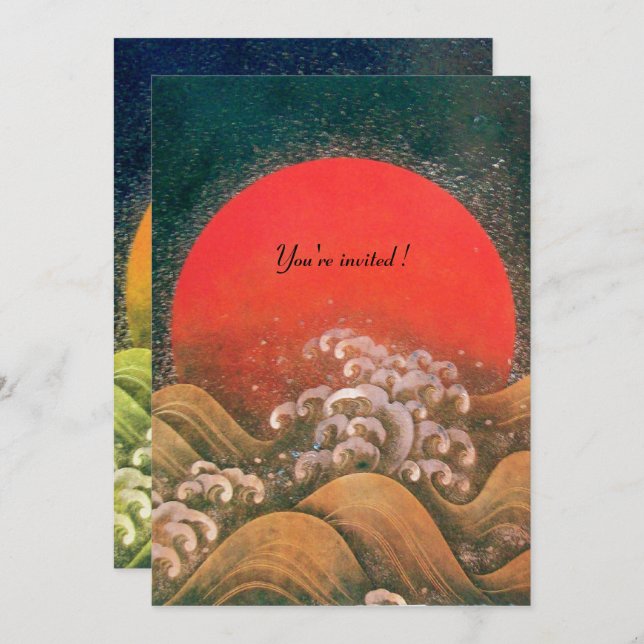 Invitación AMATERASU, DIOSA DEL SOL, amarillo negro rojo plat (Anverso / Reverso)