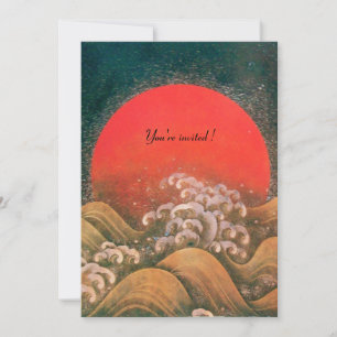 Invitación AMATERASU, DIOSA DEL SOL, amarillo verde negro roj
