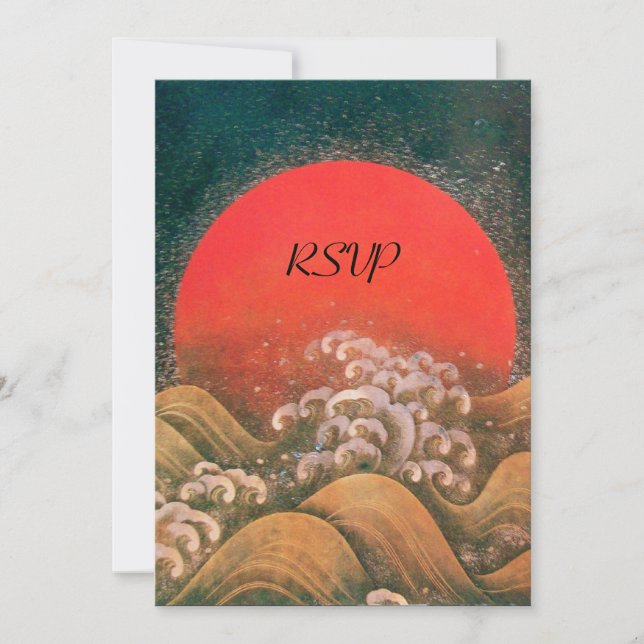 Invitación AMATERASU ,SUN GODDESS RSVP rojo amarillo verde (Anverso)