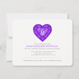 Invitación Amatista boda 6º corazón púrpura gema acuarela