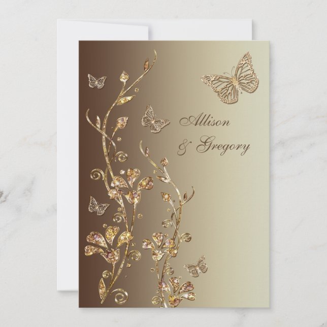 Invitación Ámbar, mariposas florales de Brown que casan la (Anverso)