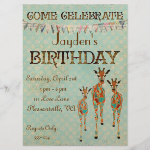 Invitación ambarina y azul del cumpleaños de las