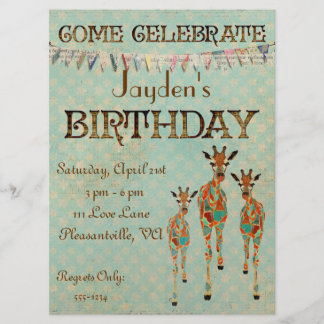 Invitación ambarina y azul del cumpleaños de las