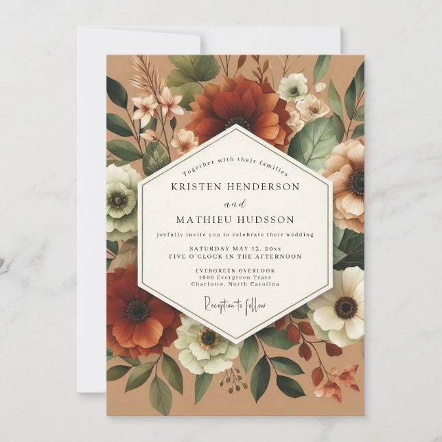 Invitación Amber Floral Autumn Romance Wedding (Anverso)