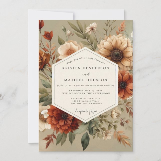 Invitación Amber Floral Autumn Romance Wedding (Anverso)