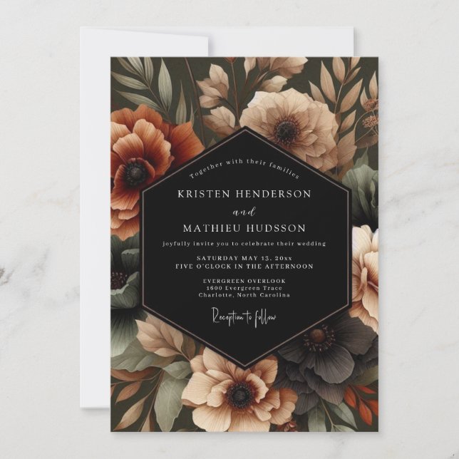 Invitación Amber Floral Moody Wedding (Anverso)