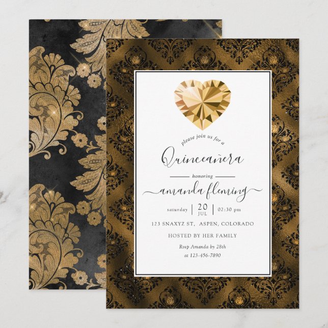Invitación Amber Gemstone Quinceañera (Anverso / Reverso)