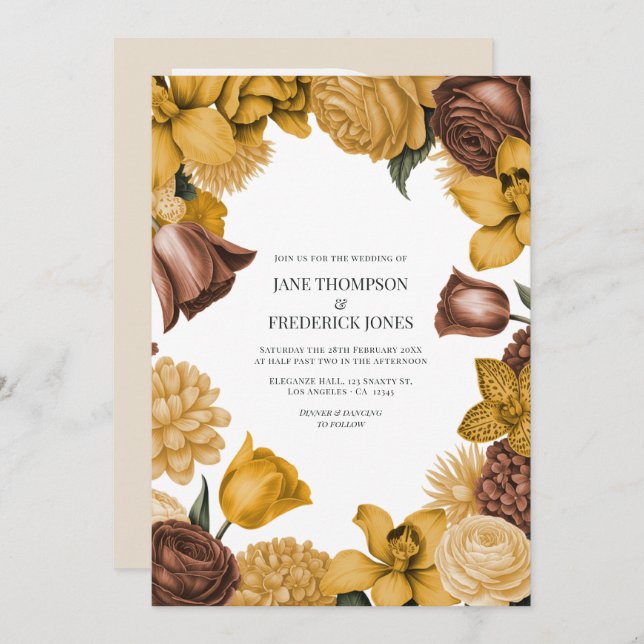 Invitación Amber Honey, Desert Clay & Marigold Bloom Wedding (Anverso / Reverso)