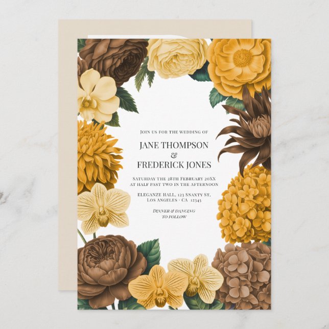 Invitación Amber Honey, Desert Clay & Marigold Bloom Wedding (Anverso / Reverso)