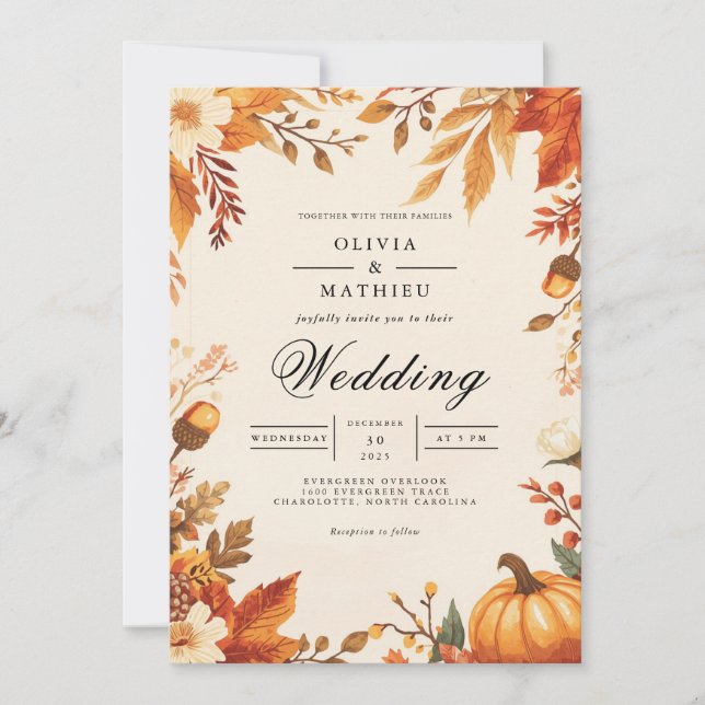 Invitación Amber Leaf Autumn Arch Boda (Anverso)