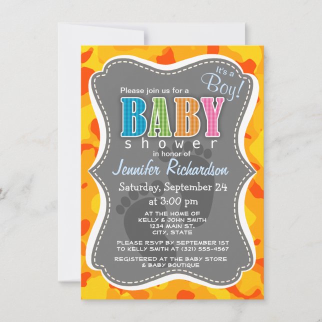 Invitación Amber Naranja Camo; Camouflage (Anverso)