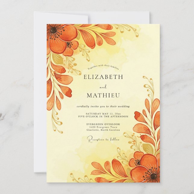 Invitación Amber Watercolor Autumn Wedding (Anverso)