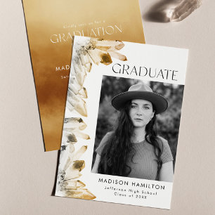 Invitación Amber Watercolor Crystal Photo Graduation Party