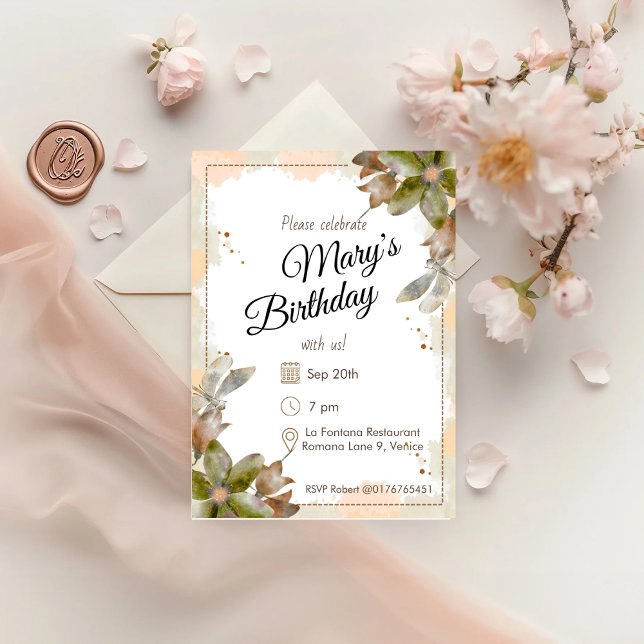 Invitación Amber Watercolor Florals Cumpleaños (Subido por el creador)