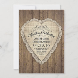 Invitación ambiente rústico de madera de encaje y bodas en bu
