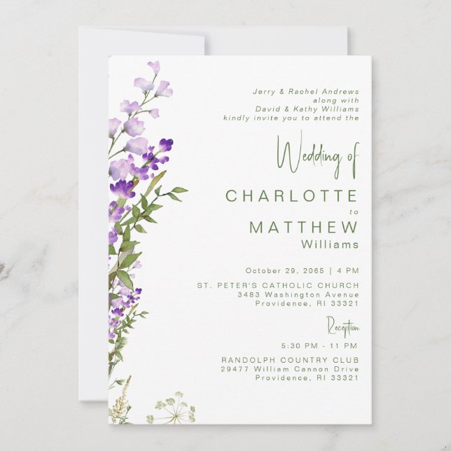 Invitación Ambos Padres 2 Boda de Lavanda de Venue (Anverso)