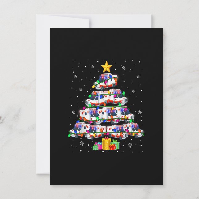 Invitación Ambulancia Auto Árbol de Navidad Nochebuena Enluce (Anverso)