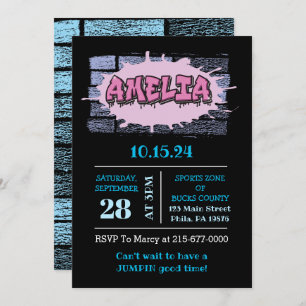 Invitación AMELIA Tu nombre Chicas Graffiti Rosa Hip Hop