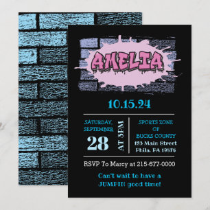 Invitación AMELIA Tu Nombre Chicas Rosa Graffiti Hip Hop