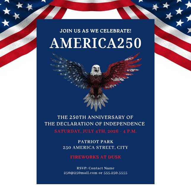 INVITACIÓN AMÉRICA250 FIESTA DEL 4 DE JULIO (AMERICA250 PARTY JULY 4TH CELEBRATION INVITATION)