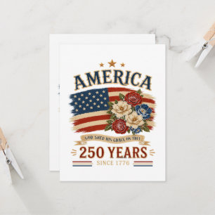 Invitación América 250 años desde 1776 Bandera floral patriót