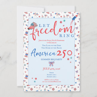 Invitación America 250 Patriotic Let Freedom Ring 4th of July