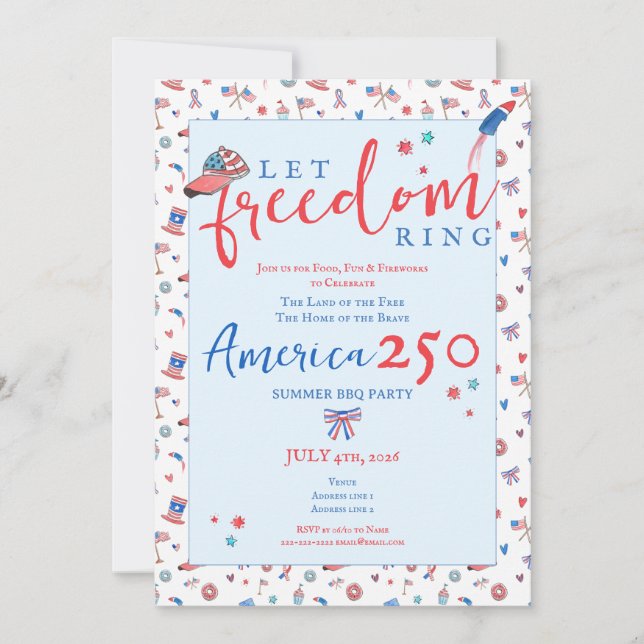 Invitación America 250 Patriotic Let Freedom Ring 4th of July (Anverso)