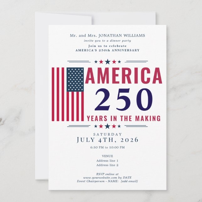 Invitación America 250 USA Flag Patriotic 4th of July Formal (Anverso)