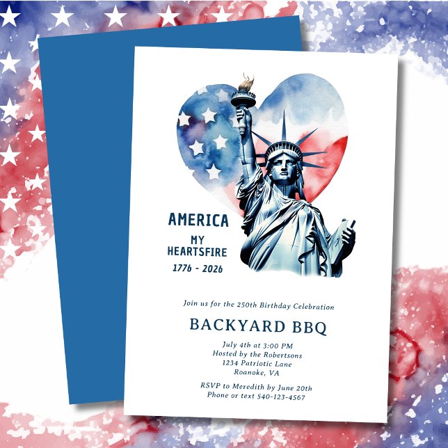 Invitación América Cumpleaños 250 de mi corazón (America My Heartsfire 1776-2026 250th Birthday Party Invitation)
