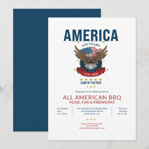 Invitación América Patriótica 250 Aniversario BBQ Todo Americ