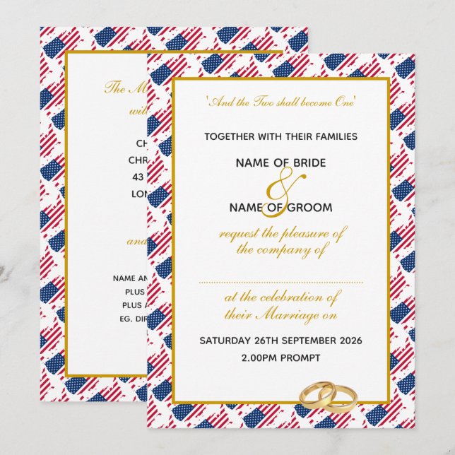 Invitación AMERICA USA: Boda de Faux Gold Script (Anverso / Reverso)