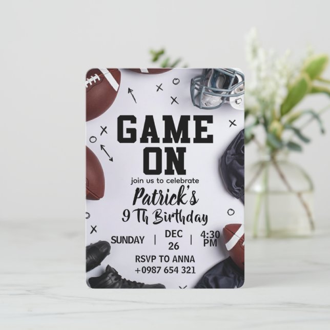 Invitación American football birthday invitation (Anverso de pie)