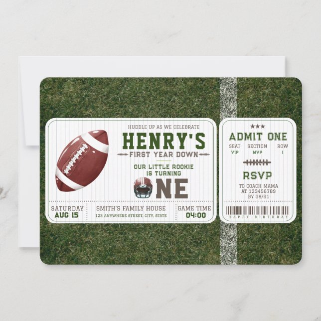 Invitación American Football First Year Down 1st Birthday (Anverso)