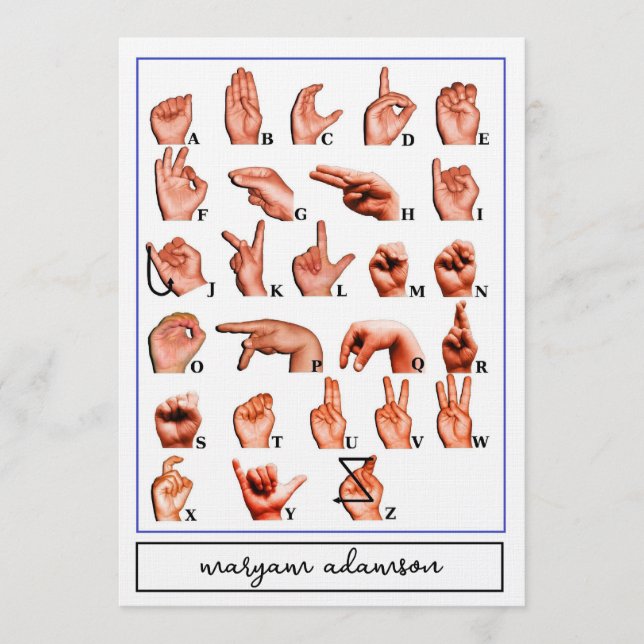Invitación American Sign Language Alphabet Board, ASL Card (Anverso)