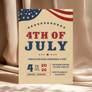 Invitación Americano Patriótico Vintage 4 de Julio Retro