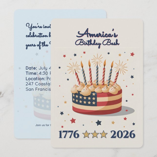 Invitación America's Birthday Bash 1776-2026 (Anverso / Reverso)