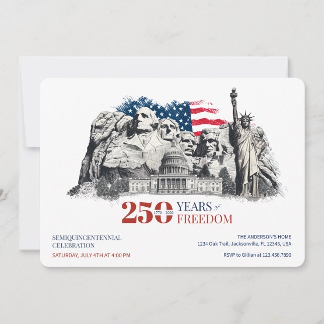 Invitación America's Semiquincentennial 250 Years of Freedom (Anverso)