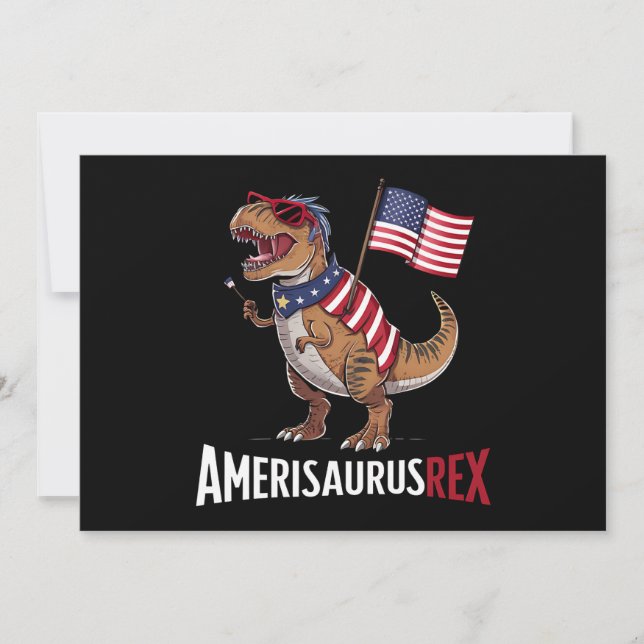 Invitación Amerisaurus Rex Dinosaurio Patriótico 4 de julio (Anverso)