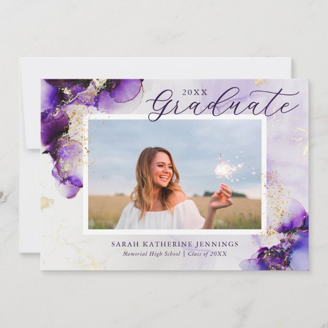 Invitación Amethyst and Gold Glam 2 Photo Graduation Cards (Anverso)