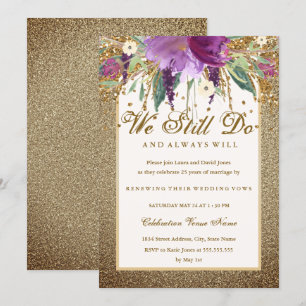 Invitación Amethyst Brillante Floral Renovación de Votos Aniv