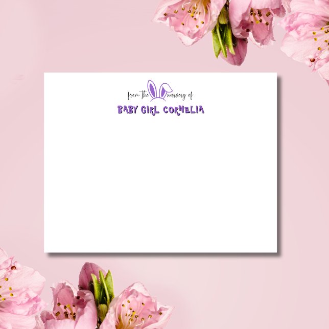 Invitación Amethyst Bunny Ears Nursery Stationery Note Card (Subido por el creador)