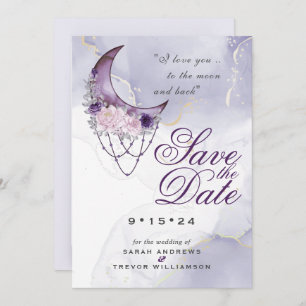 Invitación Amethyst Crescent Moon Photo Save the Date