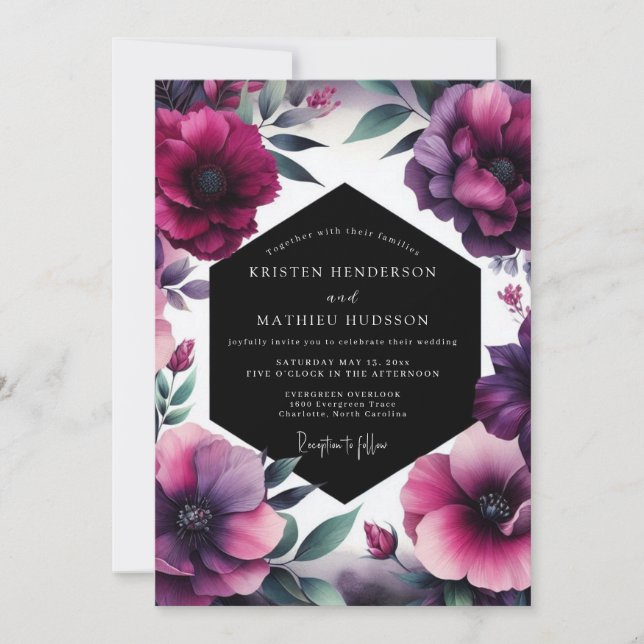 Invitación Amethyst Dramatic Bloom Wedding (Anverso)