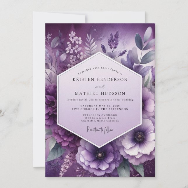 Invitación Amethyst Floral Elegance Wedding (Anverso)